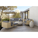 Boxhill's Sonoma Outdoor Club Chair lifestyle image with Sonoma 3 Seat Sofa, Sonoma 2 Seat Sofa, Sonoma Ottoman, Durban Coffee Table and Durban Side Table 