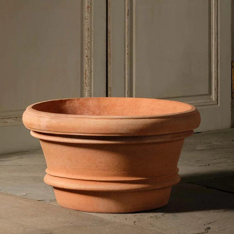 Italian Terracotta Artisan Squat Rolled Rim Vase 20" unplanted