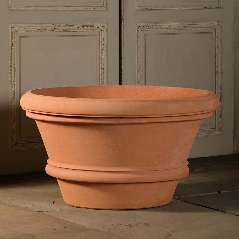 Italian Terracotta Artisan Squat Rolled Rim Vase 28" unplanted