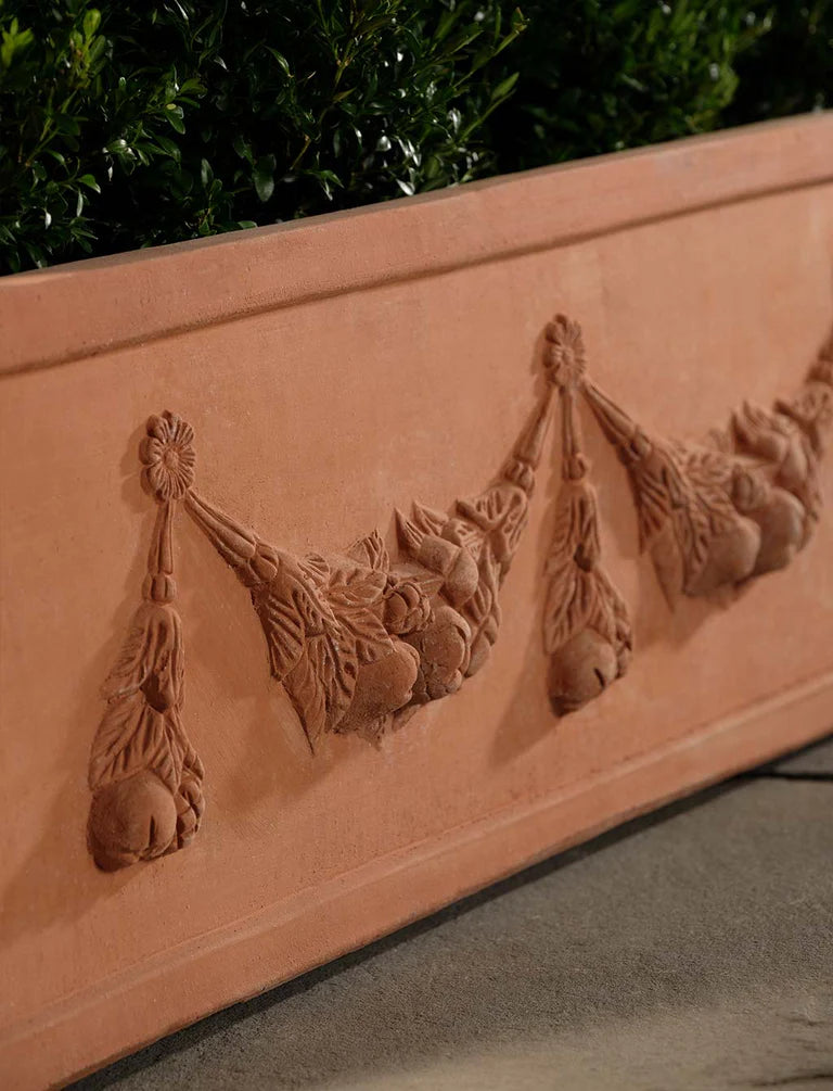 terracotta clay window box planters Large Garland Flower Box | Handmade Terra Cotta