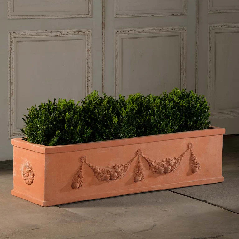 rectangular clay planter pots Large Garland Flower Box | Handmade Terra Cotta