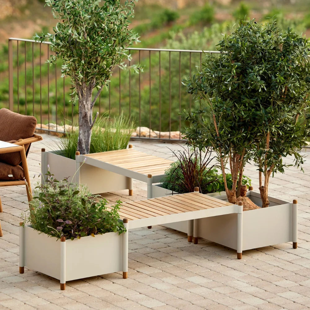 Sticks Outdoor Bench with Outdoor Small Planters