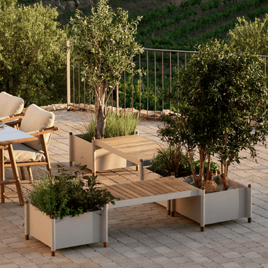 Sticks Outdoor Bench and Planters Lifestyle Image