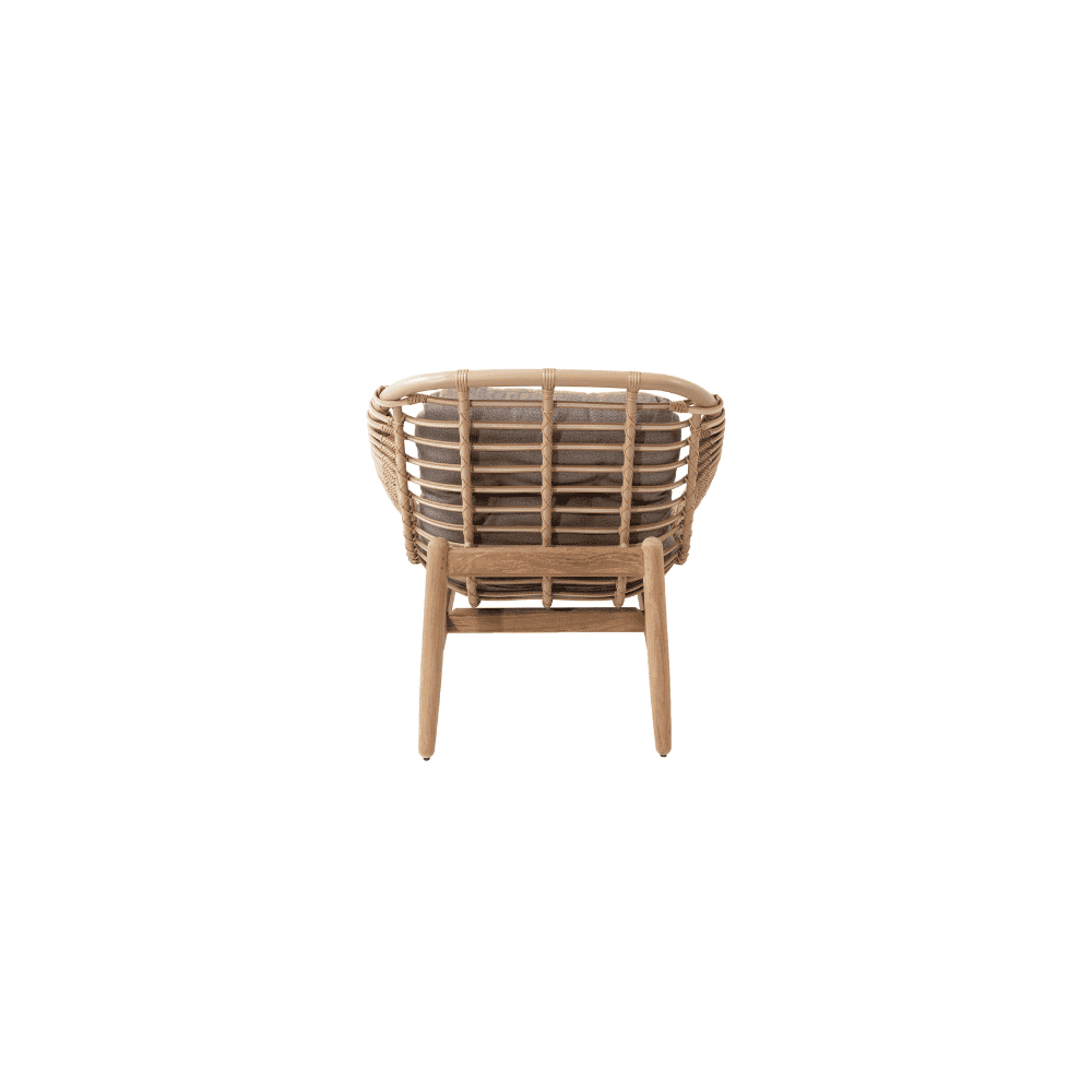 Boxhill's String light brown outdoor lounge chair-teak frame back view on white background