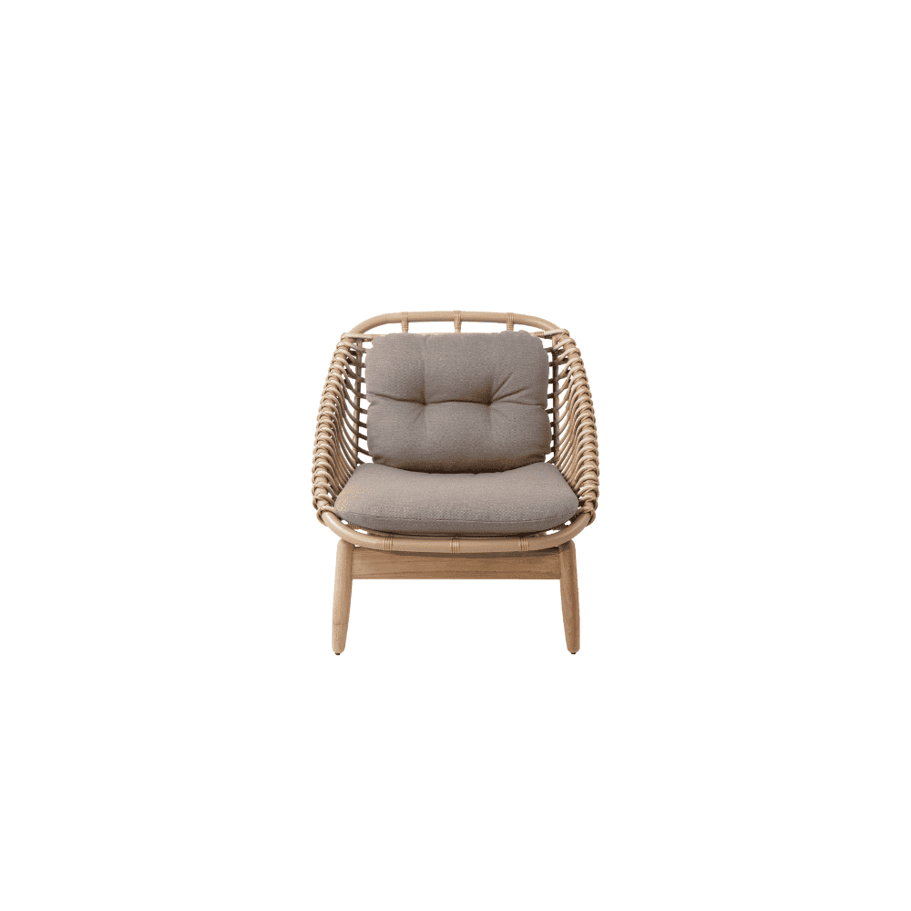 Boxhill's String light brown outdoor lounge chair-teak frame front view on white background