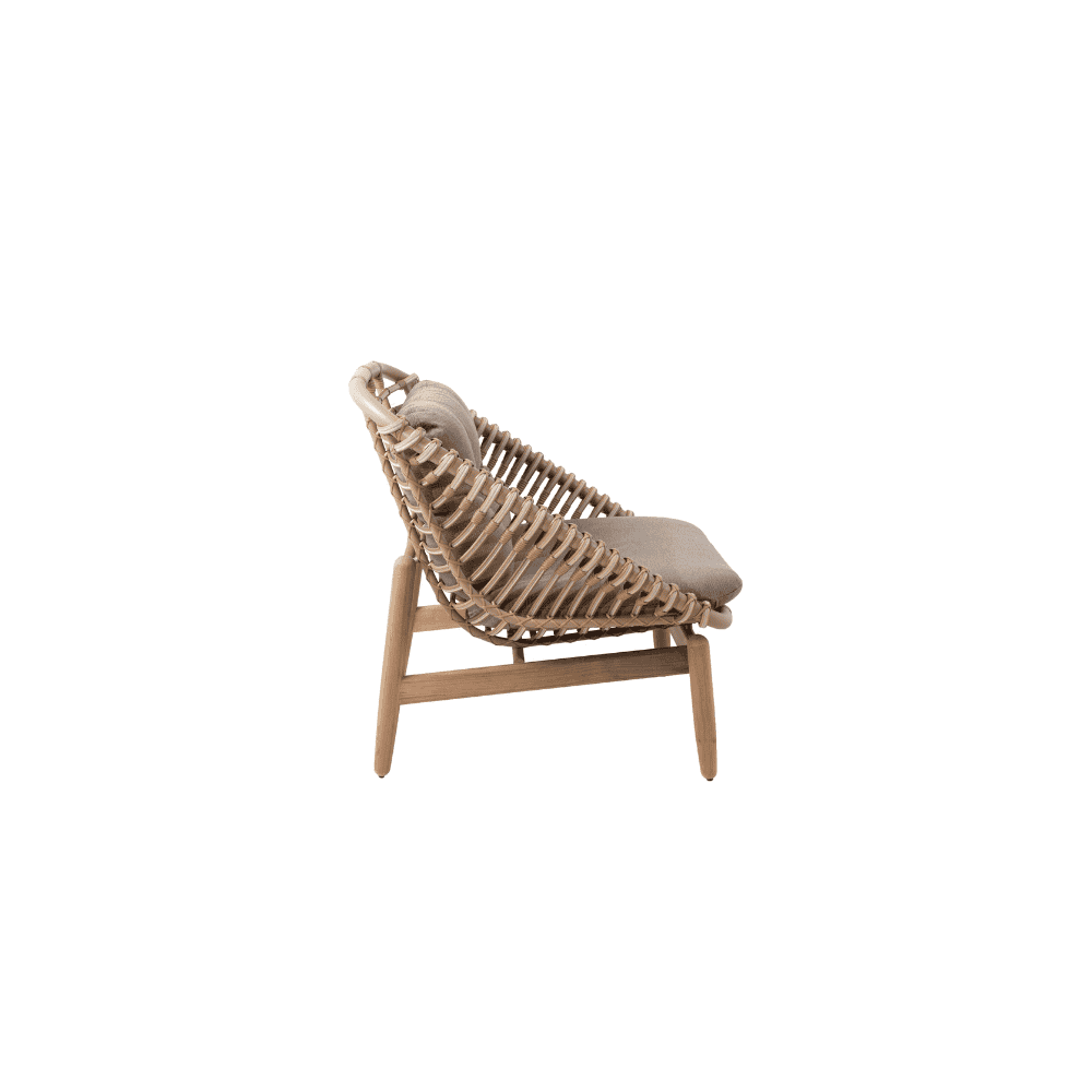 Boxhill's String light brown outdoor lounge chair-teak frame side view on white background