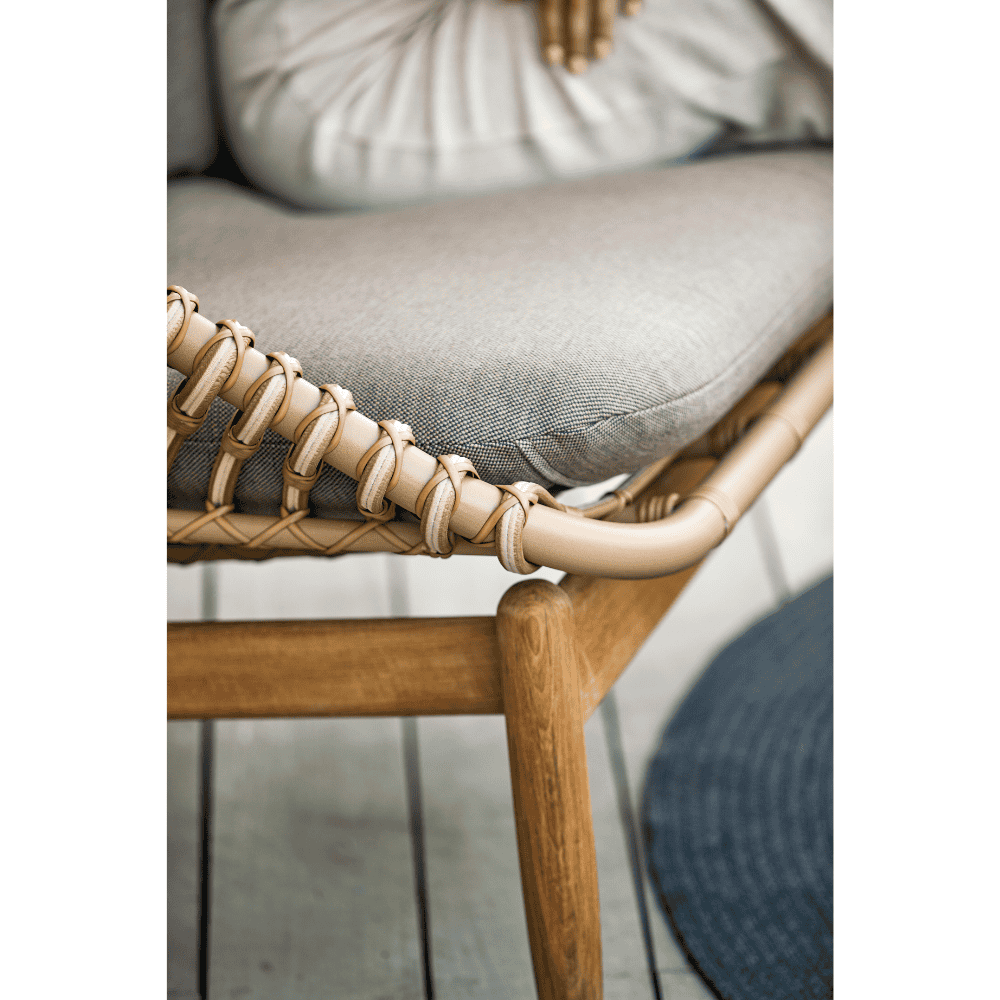 Boxhill's String light brown outdoor 2-seater sofa-teak frame close up view