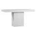 A white concrete counter table featuring a sleek rectangular base, designed for modern outdoor areas.