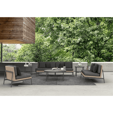 Boxhill's Terra Outdoor Club Chair lifestyle image with Terra 2 Seat Sofa and Terra 3 Seat Sofa
