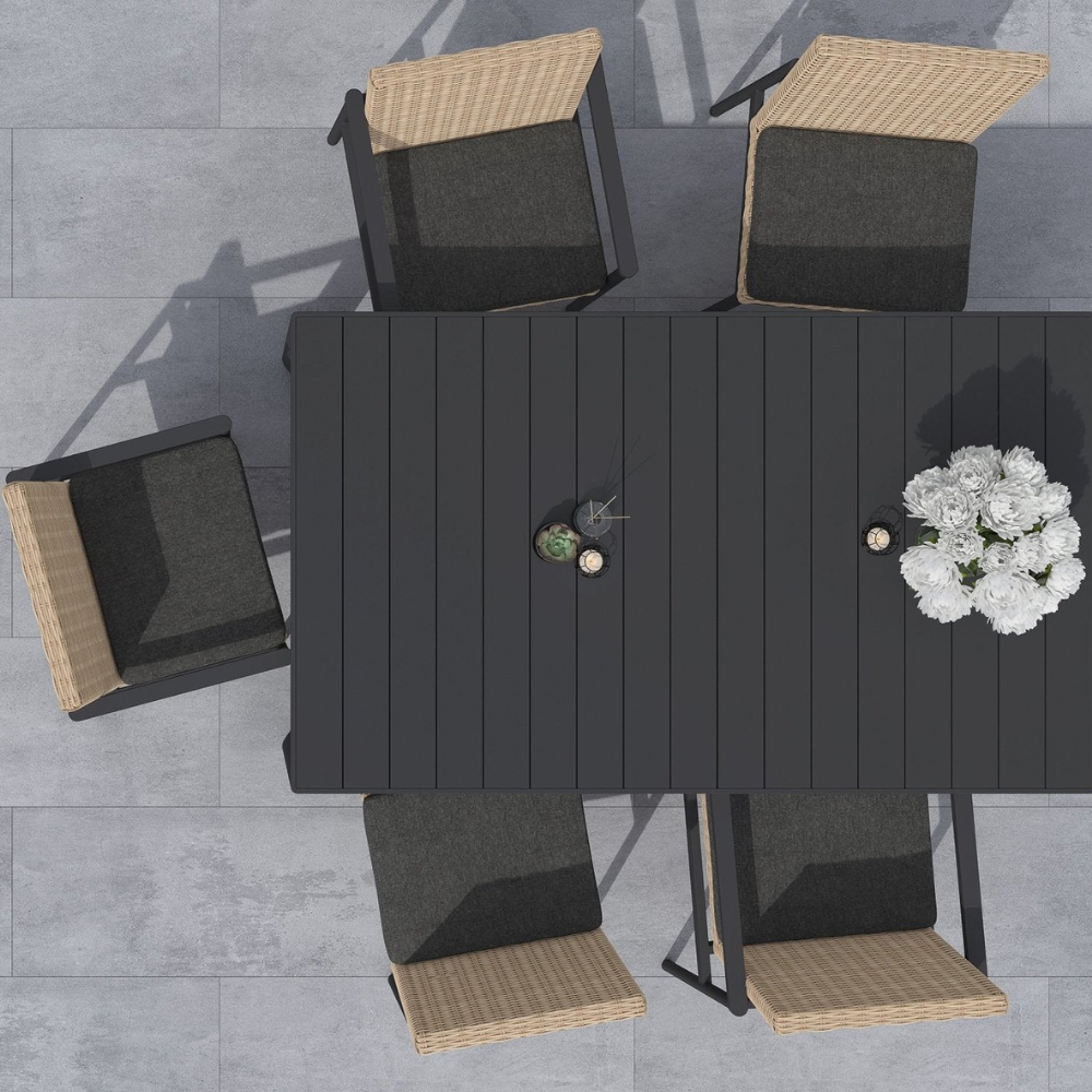 Boxhill's Terra Outdoor Dining Chair lifestyle image top view with Terra Dining Side Chair and Porto Dining Table
