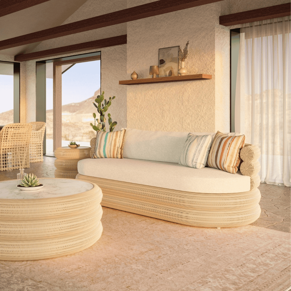 Boxhill's  Texoma 3 Seat Outdoor Sofa lifestyle image with Texoma Coffee table