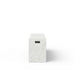 Side view of white speckled concrete outdoor bench on a white background