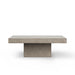 Gray textured concrete rectangular outdoor coffee table on a white background