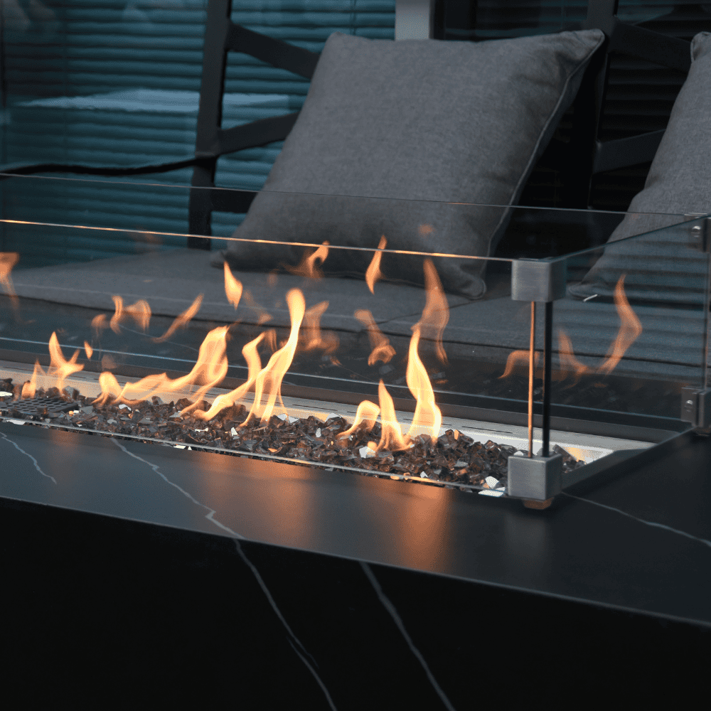 Boxhill's Varna Marble Porcelain Outdoor Fire Table with wind screen
