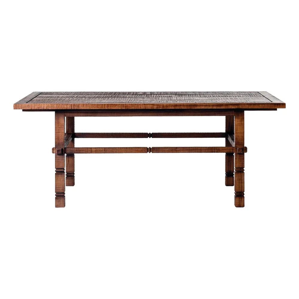 Wooden table with a mosaic top on a white background