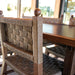 Woven outdoor dining chair with a wooden frame in a dining setting