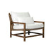 Wooden outdoor  armchair with white removable cushions.