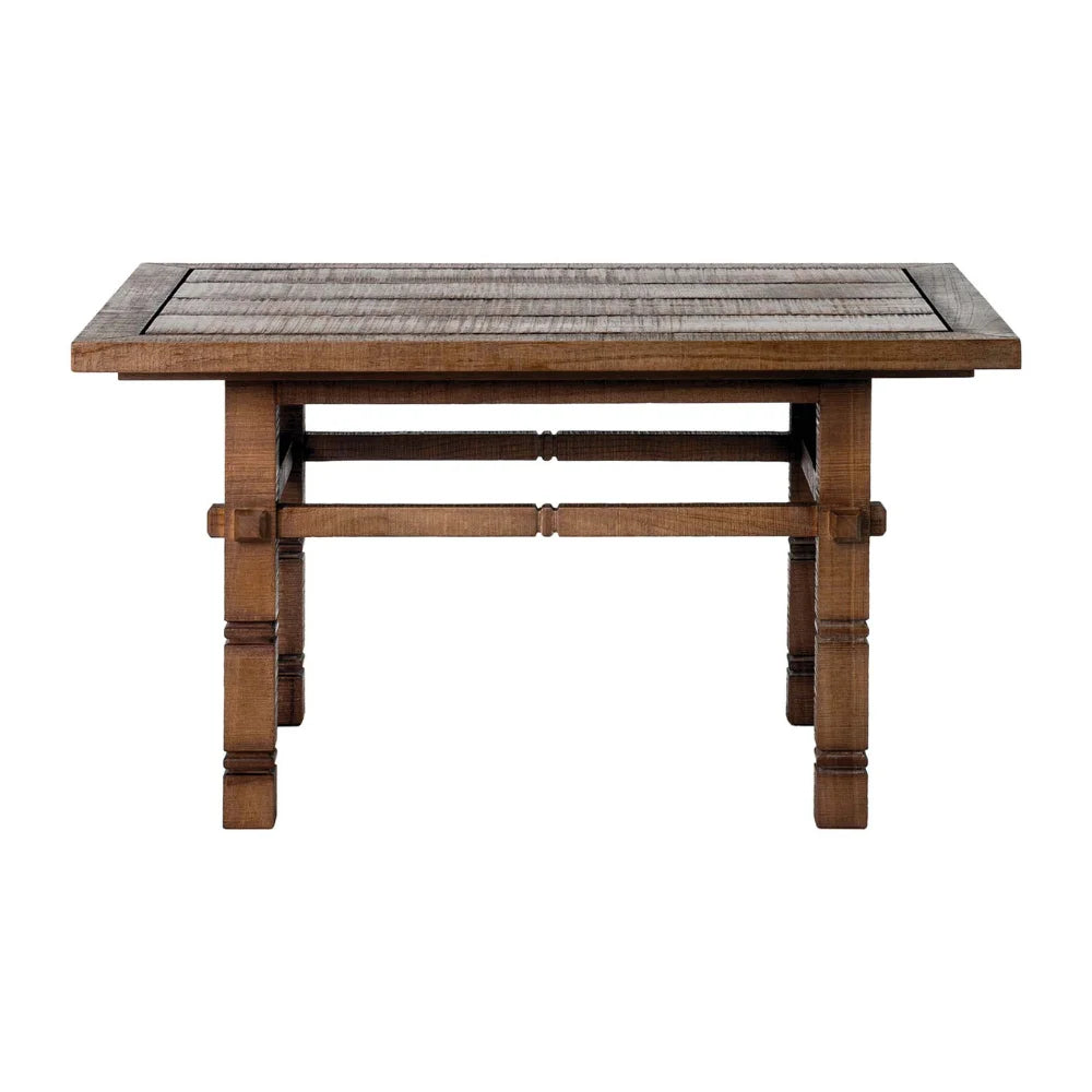 Wooden outdoor side table with a textured top.