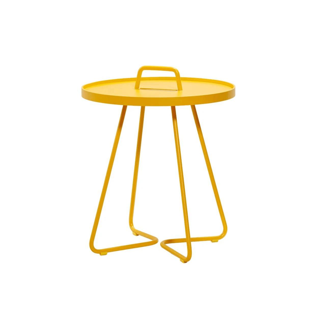 Boxhill's On-The-Move yellow outdoor round side table on white background