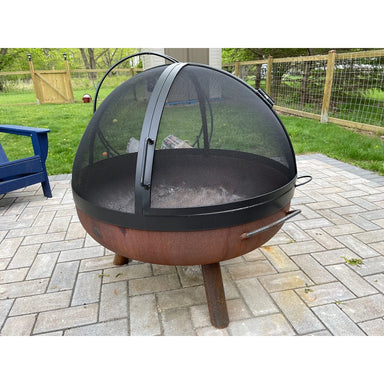 Dome Fire Pit Cover | Steel | Hinged Single Door Round Fire Pit Screen Cover 