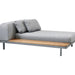 Boxhill's Space light grey outdoor 2-seater sectional sofa with teak side table top on white background