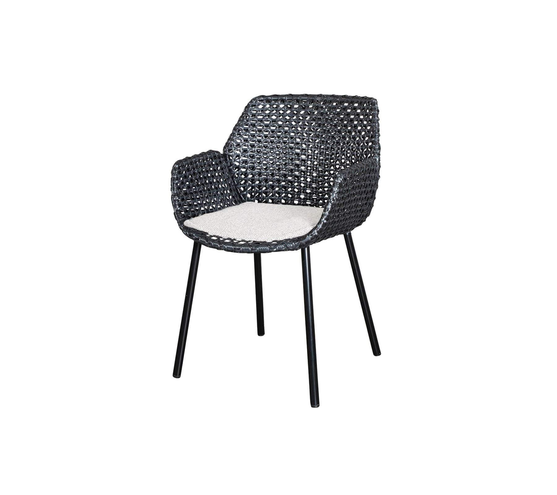 Boxhill's Vibe black outdoor armchair with white cushion on white background
