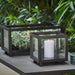 Boxhill's lava grey outdoor rectanglular light box  and outdoor square light box with plants and candle inside