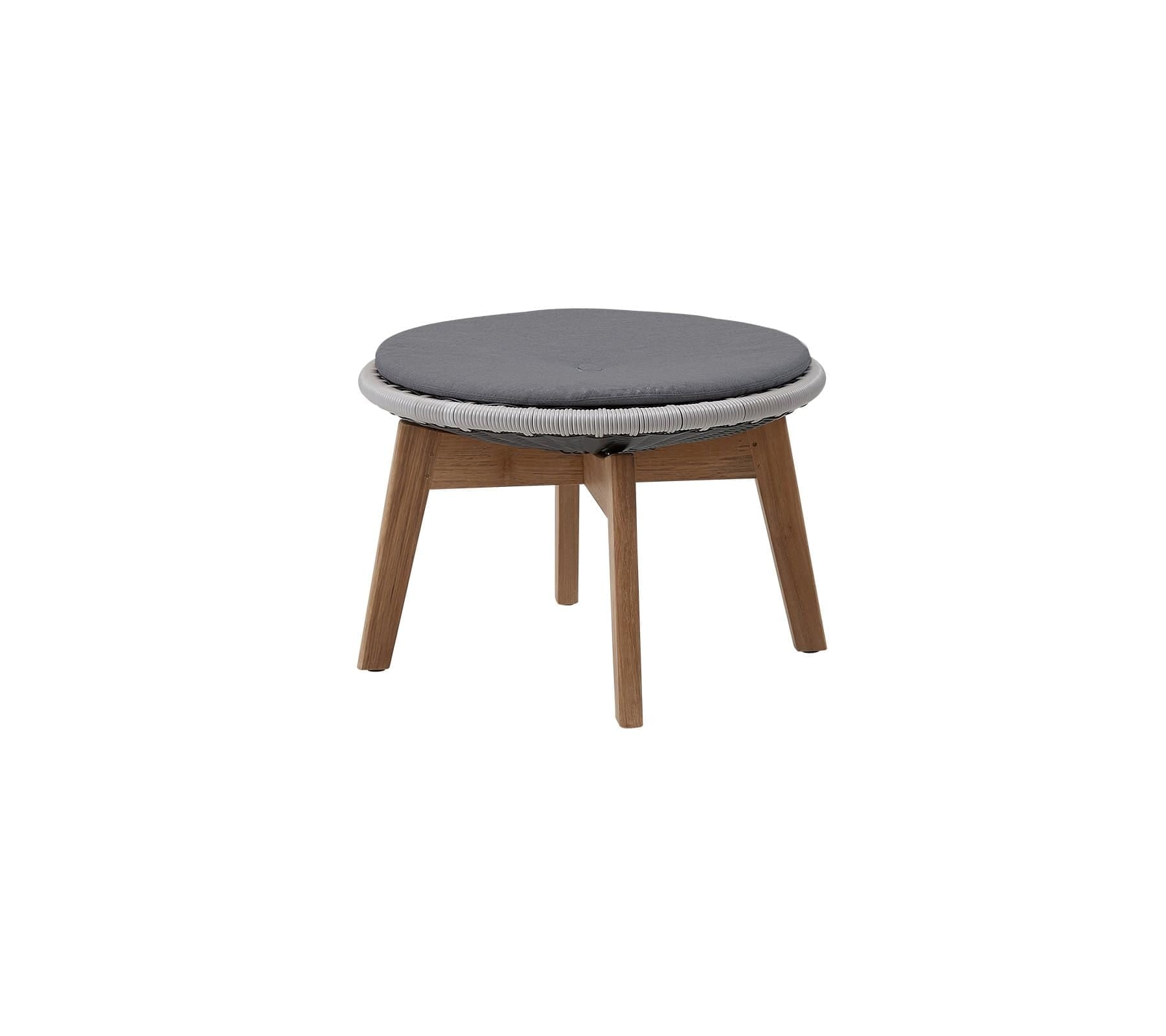  Boxhill's Peacock grey weave outdoor footstool/side table with teak legs with grey cushion on white background