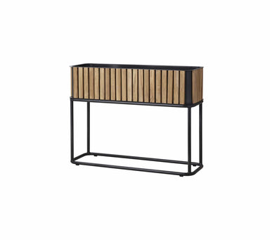 Boxhill's  outdoor rectangle teak planter box with lava grey aluminum on white background