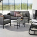 Boxhill's Circle Outdoor Rug Grey lifestyle image with 2 seater sofa and club chair