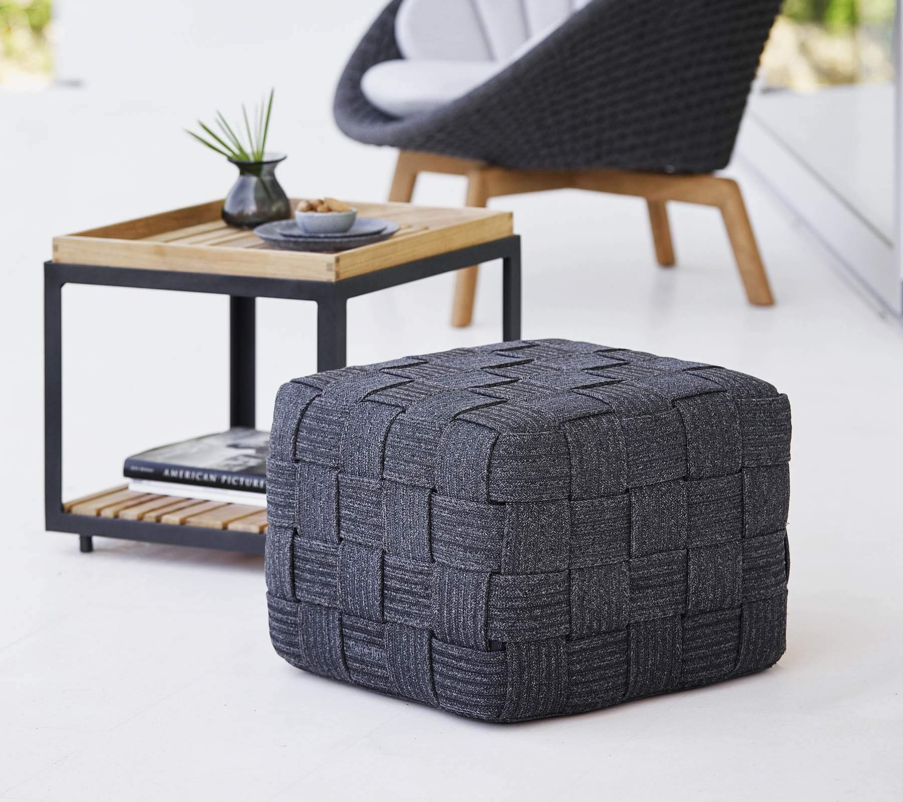 Boxhill's Cube Outdoor Footstool Dark Grey Lifestyle image beside side table