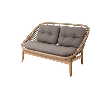  Boxhill's String light brown outdoor 2-seater sofa-teak frame front side view on white background