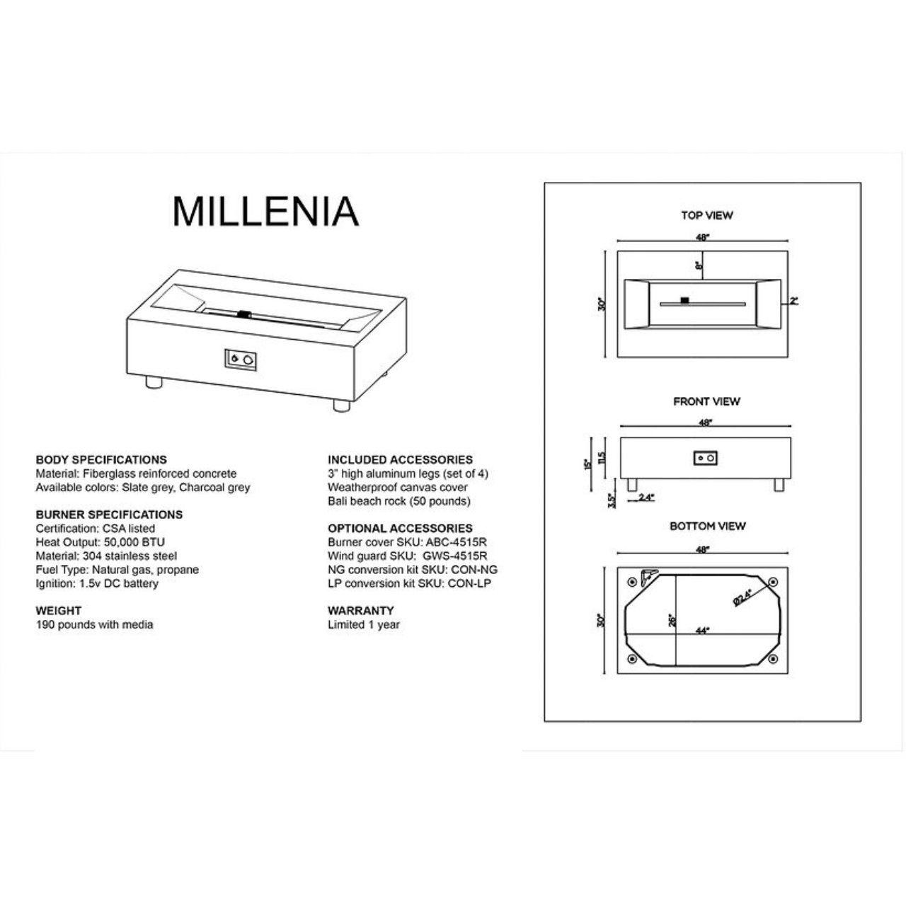 Millenia Outdoor Patio Fire Table