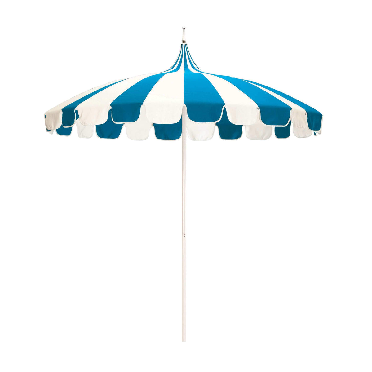 dixieline patio umbrella California Umbrella 8.5' Pagoda Series Patio Umbrella Silver Anodized Aluminum Pole Push Lift Sunbrella Natural & Pacific Blue